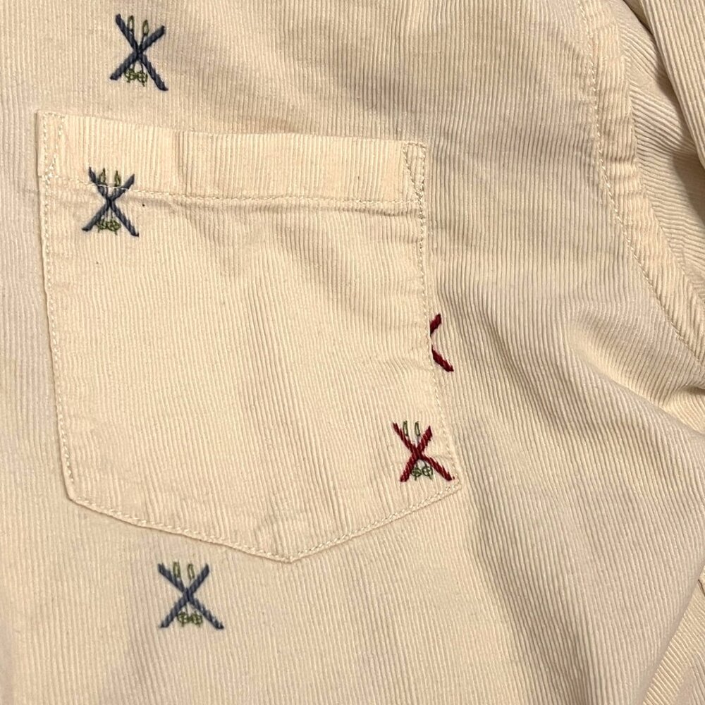 J. Crew Corduroy Vintage Shirt Men Medium Cream Ski Print Button Down Corduroy - Picture 7 of 9